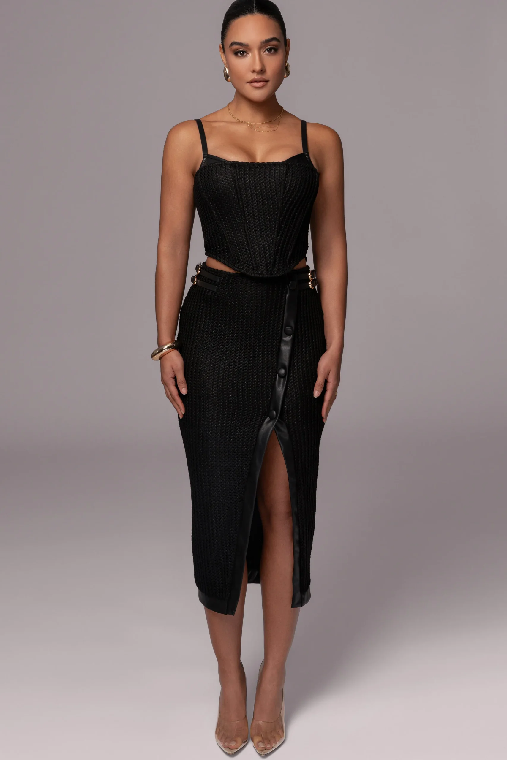 JLUXLABEL Black Textured Harley Corset Top