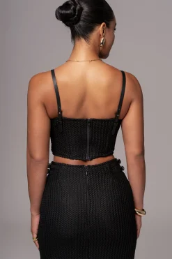 JLUXLABEL Black Textured Mystique Midi Skirt