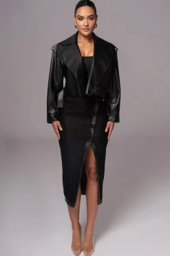 JLUXLABEL Black Textured Mystique Midi Skirt