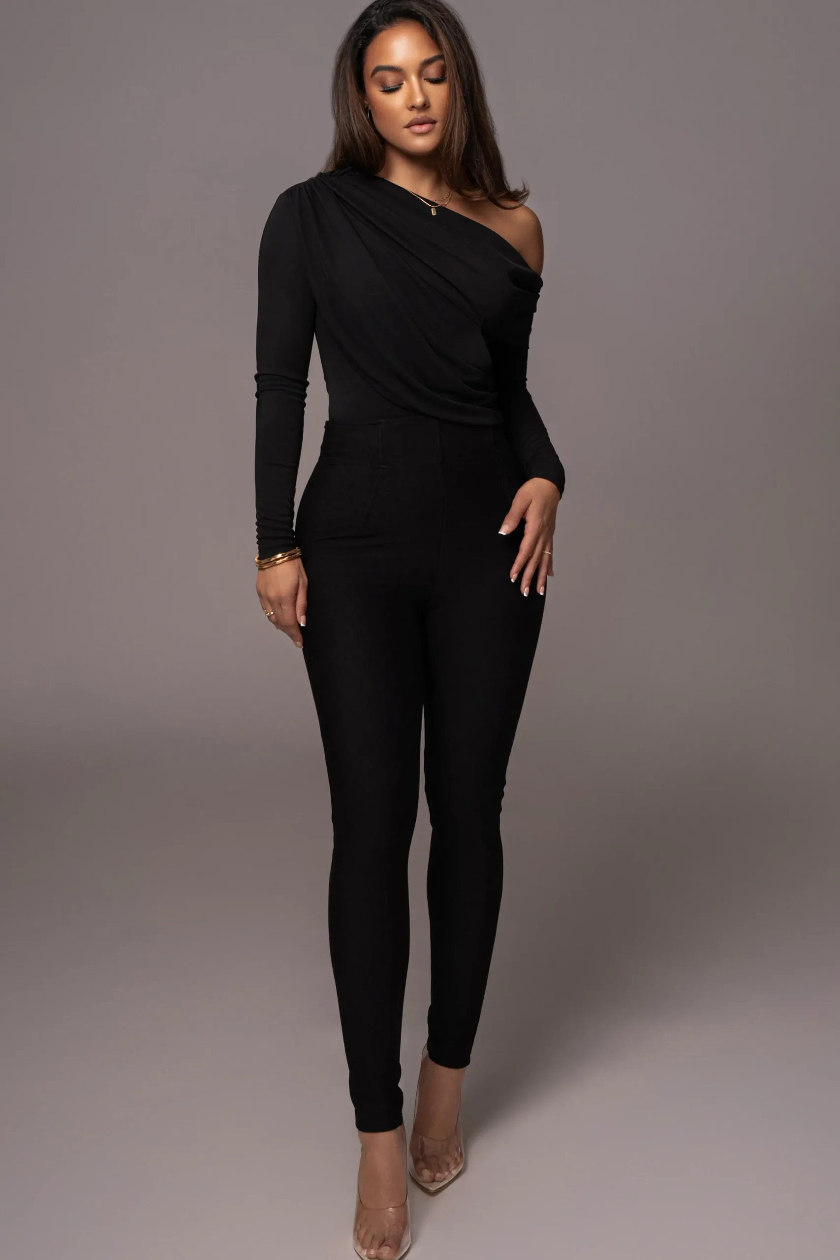 JLUXLABEL Black Ultra High Neck Bodysuit