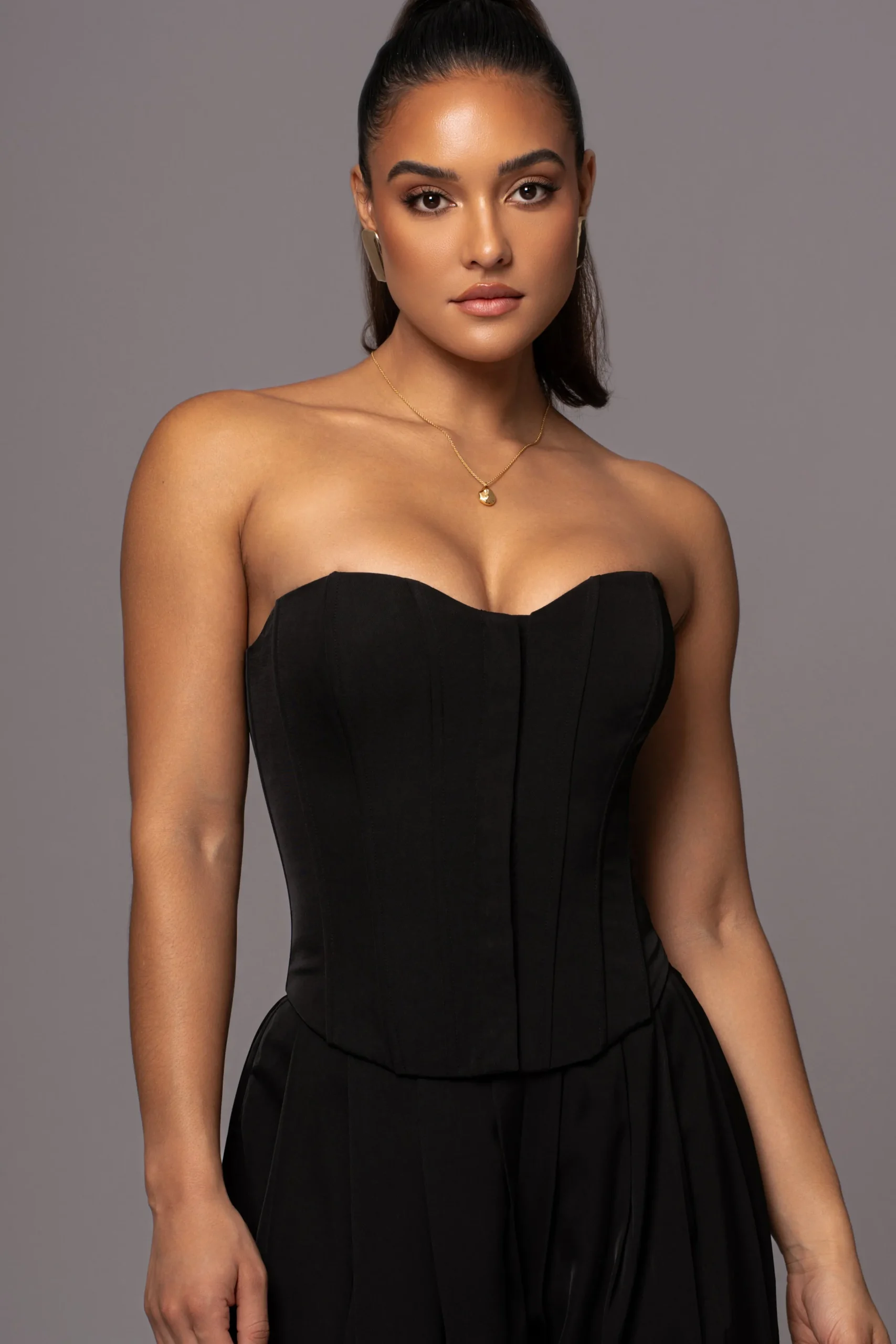 JLUXLABEL Black Viv Satin Bustier Top
