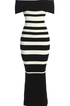 JLUXLABEL Black/Ivory Striped Custom  Maxi Dress