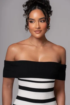 JLUXLABEL Black/Ivory Striped Custom  Maxi Dress