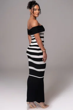 JLUXLABEL Black/Ivory Striped Custom  Maxi Dress