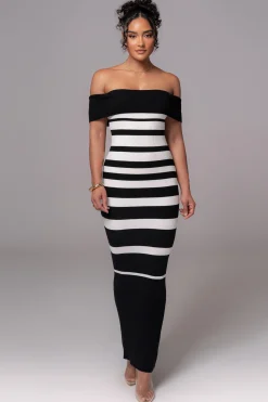 JLUXLABEL Black/Ivory Striped Custom  Maxi Dress