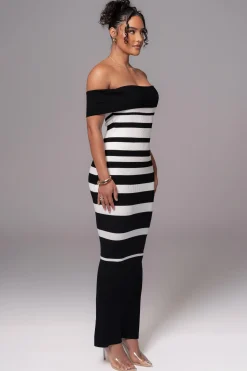 JLUXLABEL Black/Ivory Striped Custom  Maxi Dress