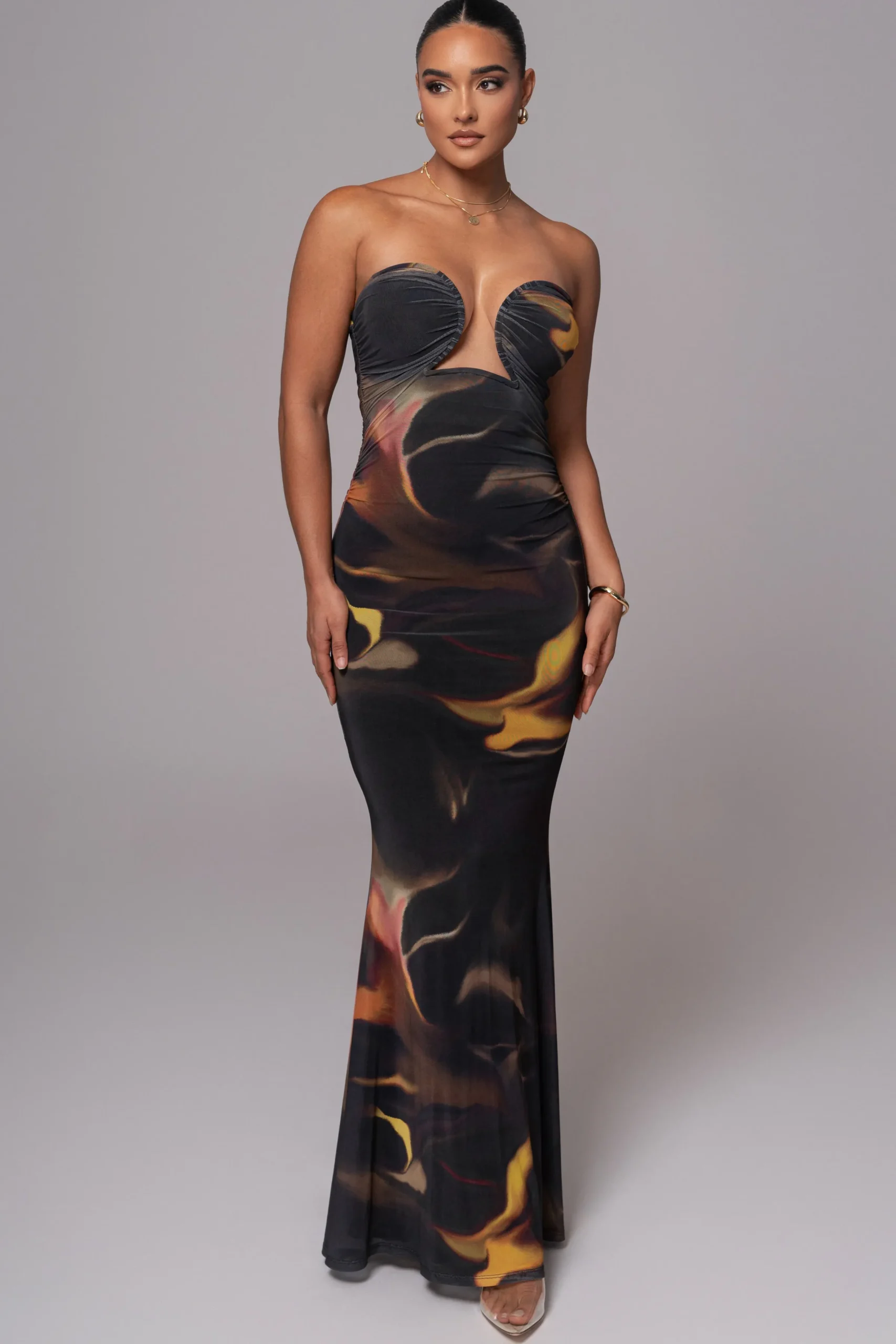 JLUXLABEL Black/Yellow Bethany Strapless Maxi Dress