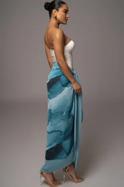 JLUXLABEL Blue Abstract Marine Print Sarong