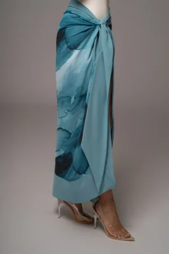 JLUXLABEL Blue Abstract Marine Print Sarong