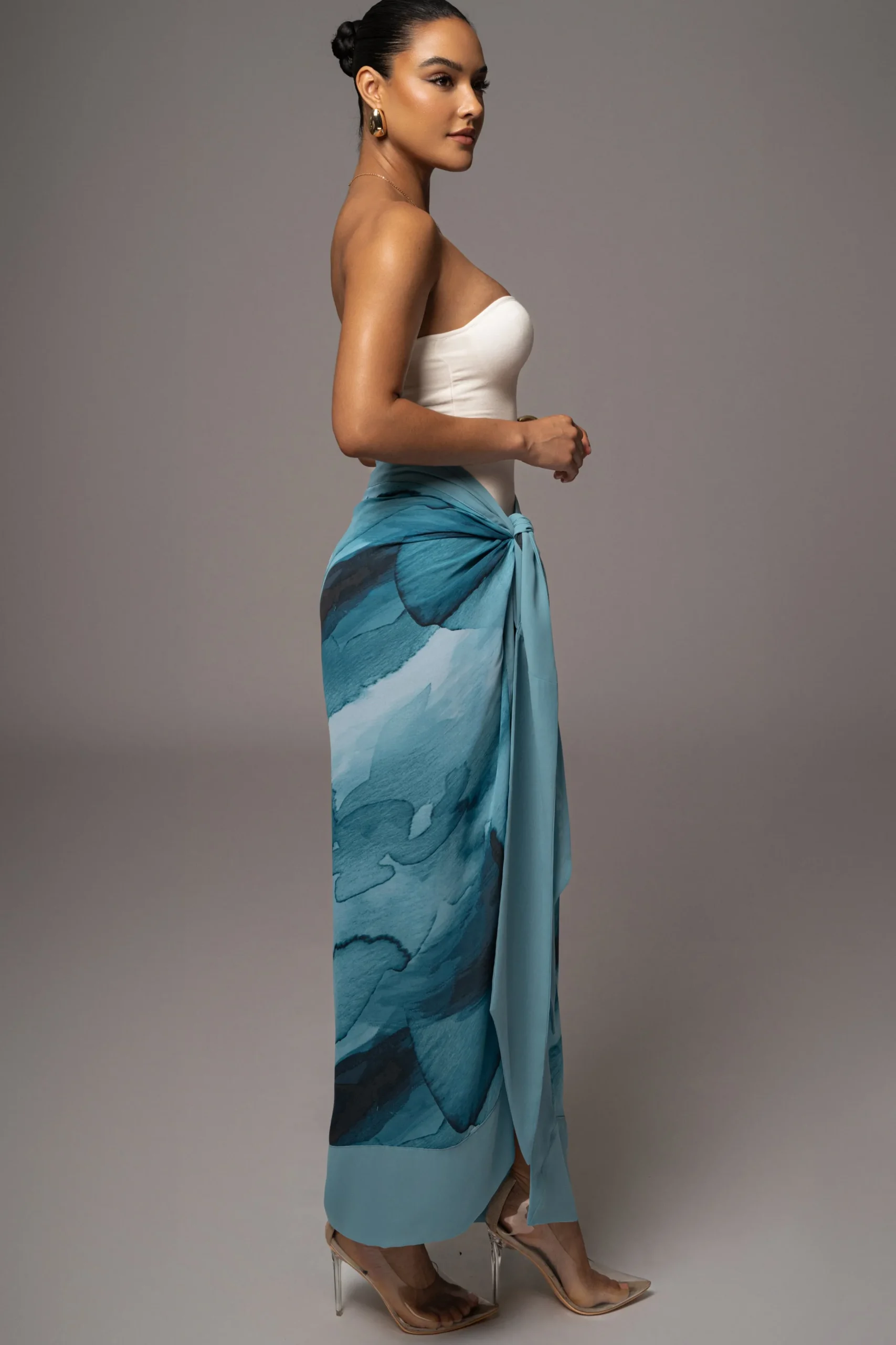 JLUXLABEL Blue Abstract Marine Print Sarong