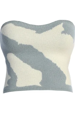 JLUXLABEL Blue Abstract Tropic Oasis Top