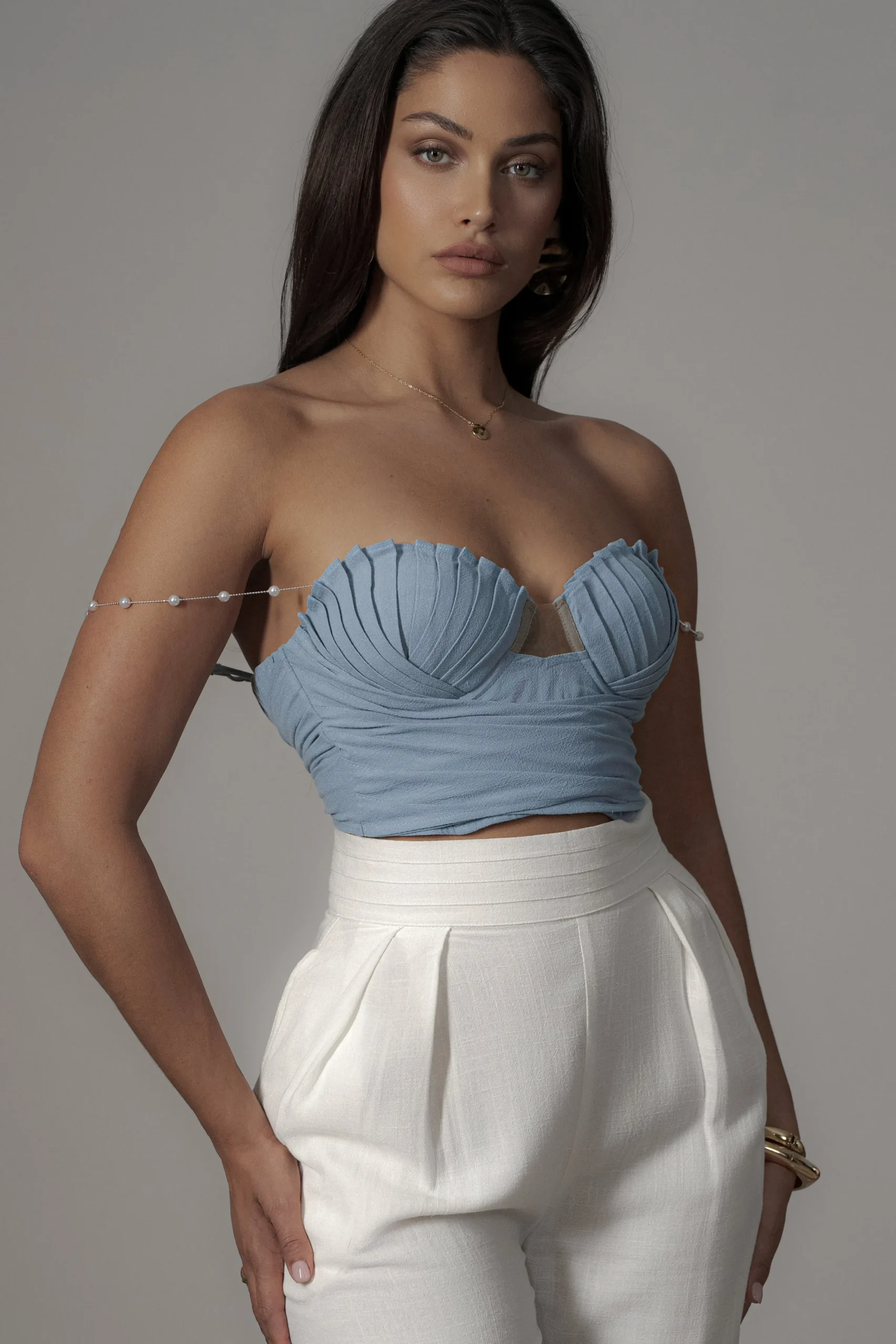 JLUXLABEL Blue Arielle Bustier Top