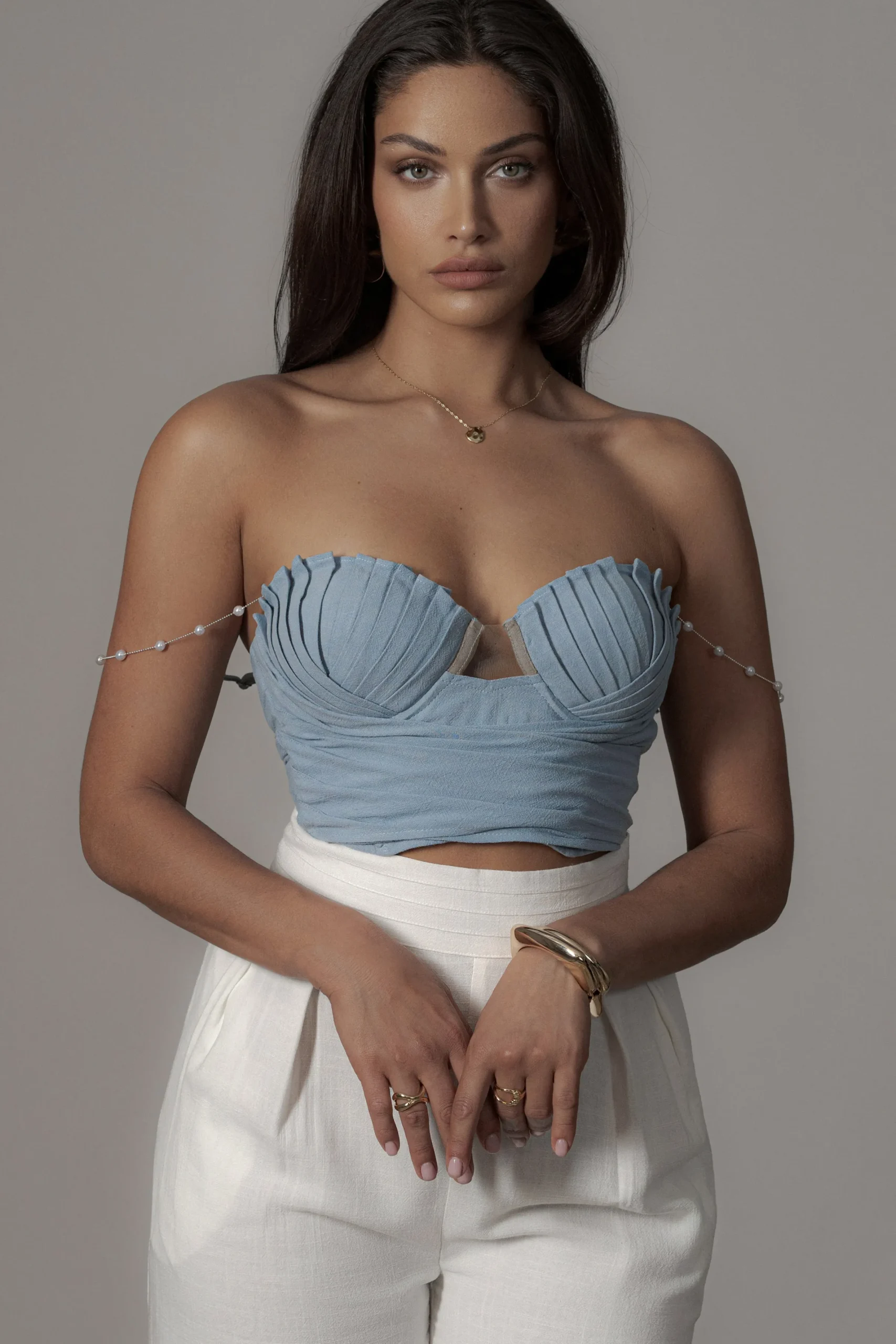 JLUXLABEL Blue Arielle Bustier Top