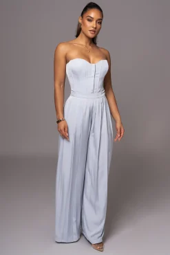 JLUXLABEL Blue Clara Wide Leg Pleated Trousers