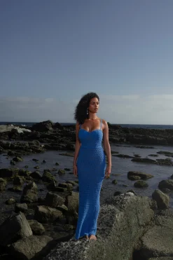 JLUXLABEL Blue Deep Sea Crochet Maxi Dress
