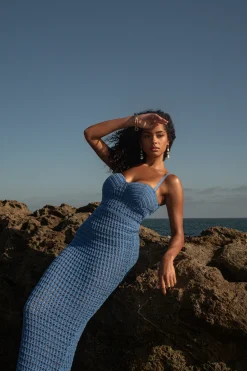 JLUXLABEL Blue Deep Sea Crochet Maxi Dress