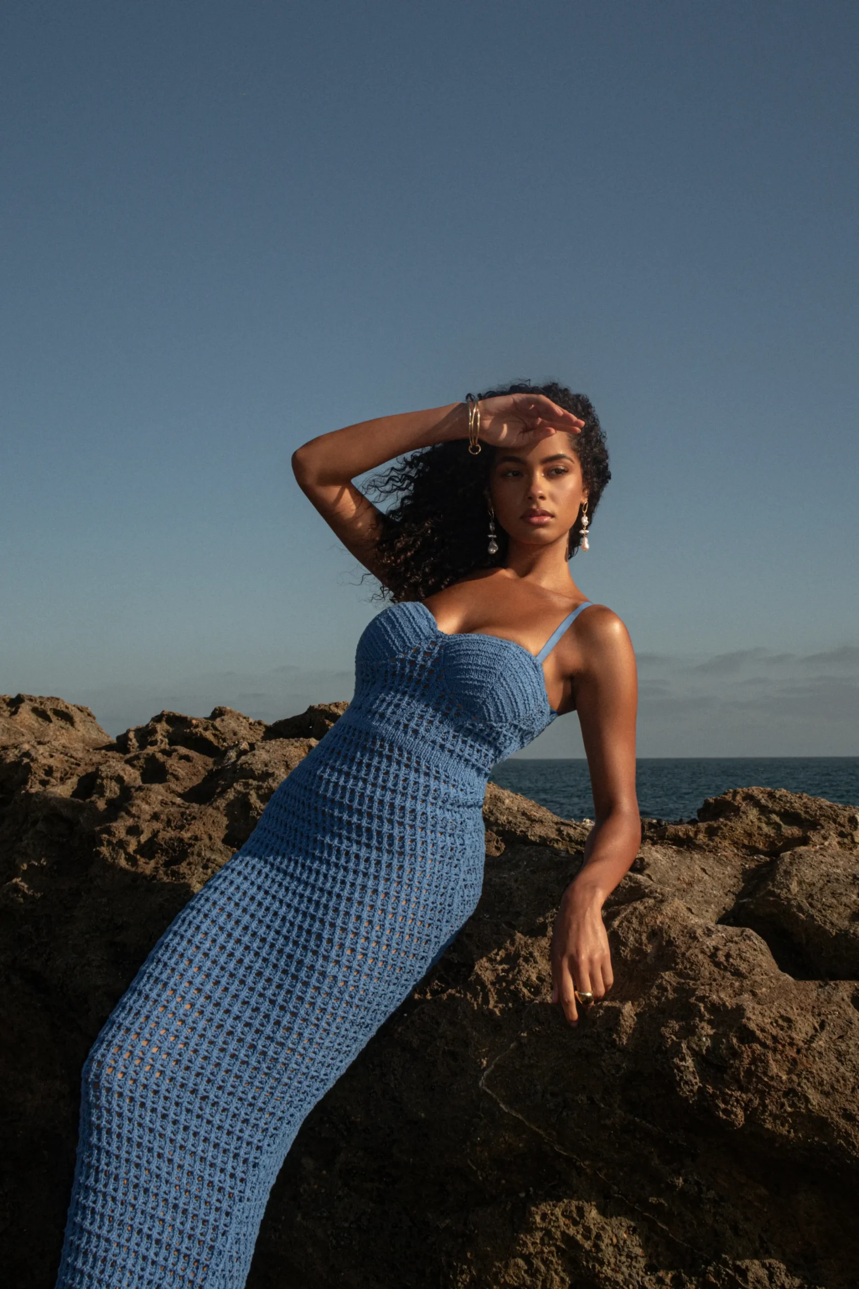 JLUXLABEL Blue Deep Sea Crochet Maxi Dress