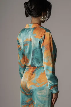 JLUXLABEL Blue Hidden Gems Satin Pant Set