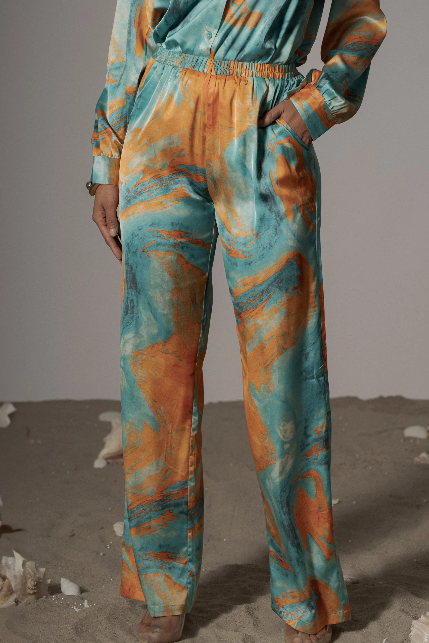 JLUXLABEL Blue Hidden Gems Satin Pant Set