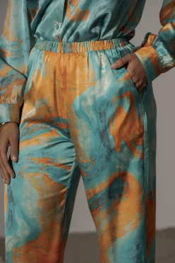 JLUXLABEL Blue Hidden Gems Satin Pant Set