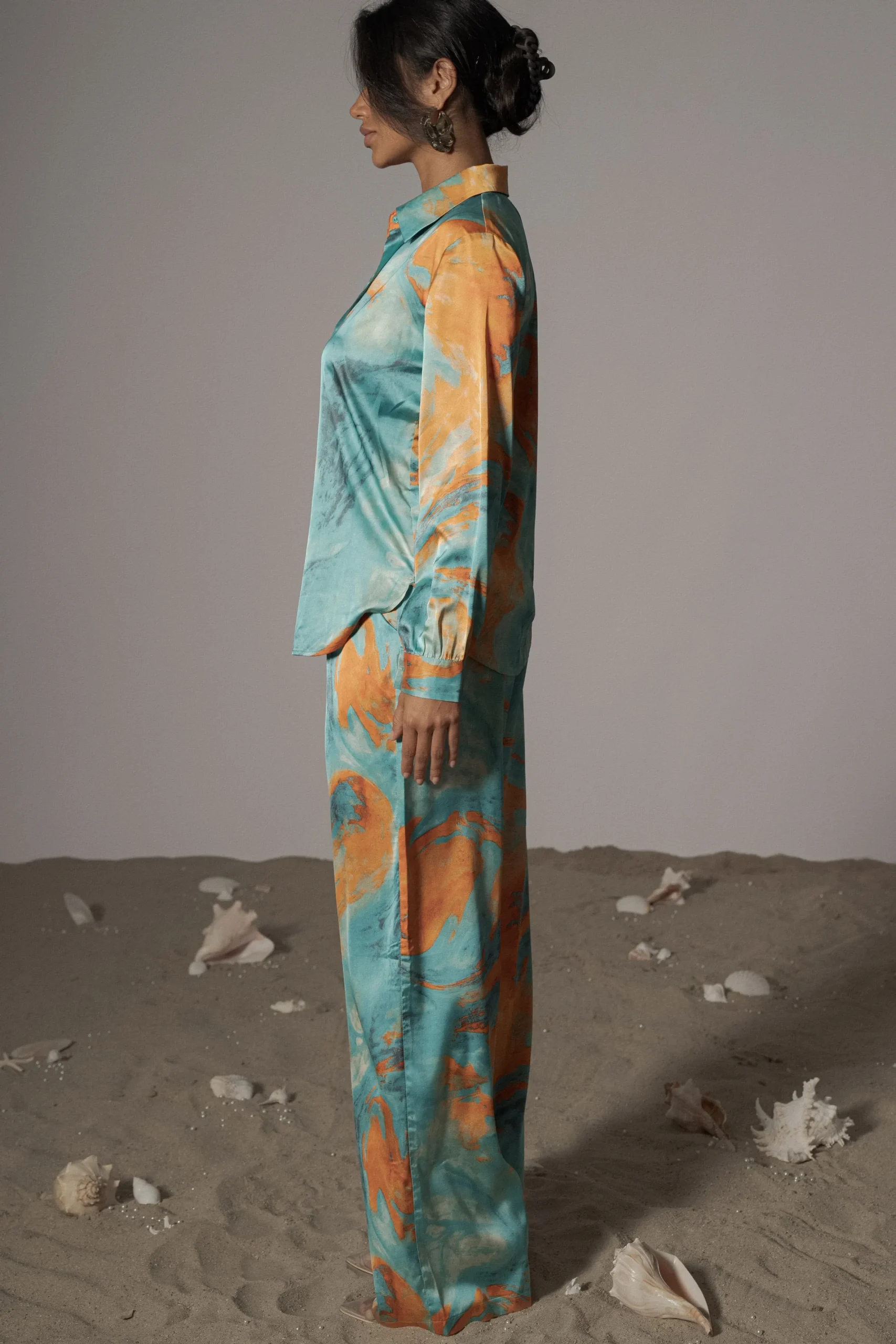 JLUXLABEL Blue Hidden Gems Satin Pant Set