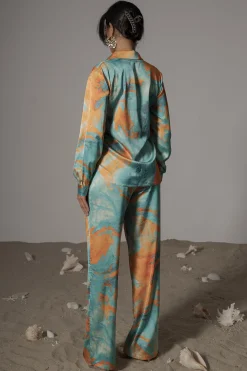 JLUXLABEL Blue Hidden Gems Satin Pant Set