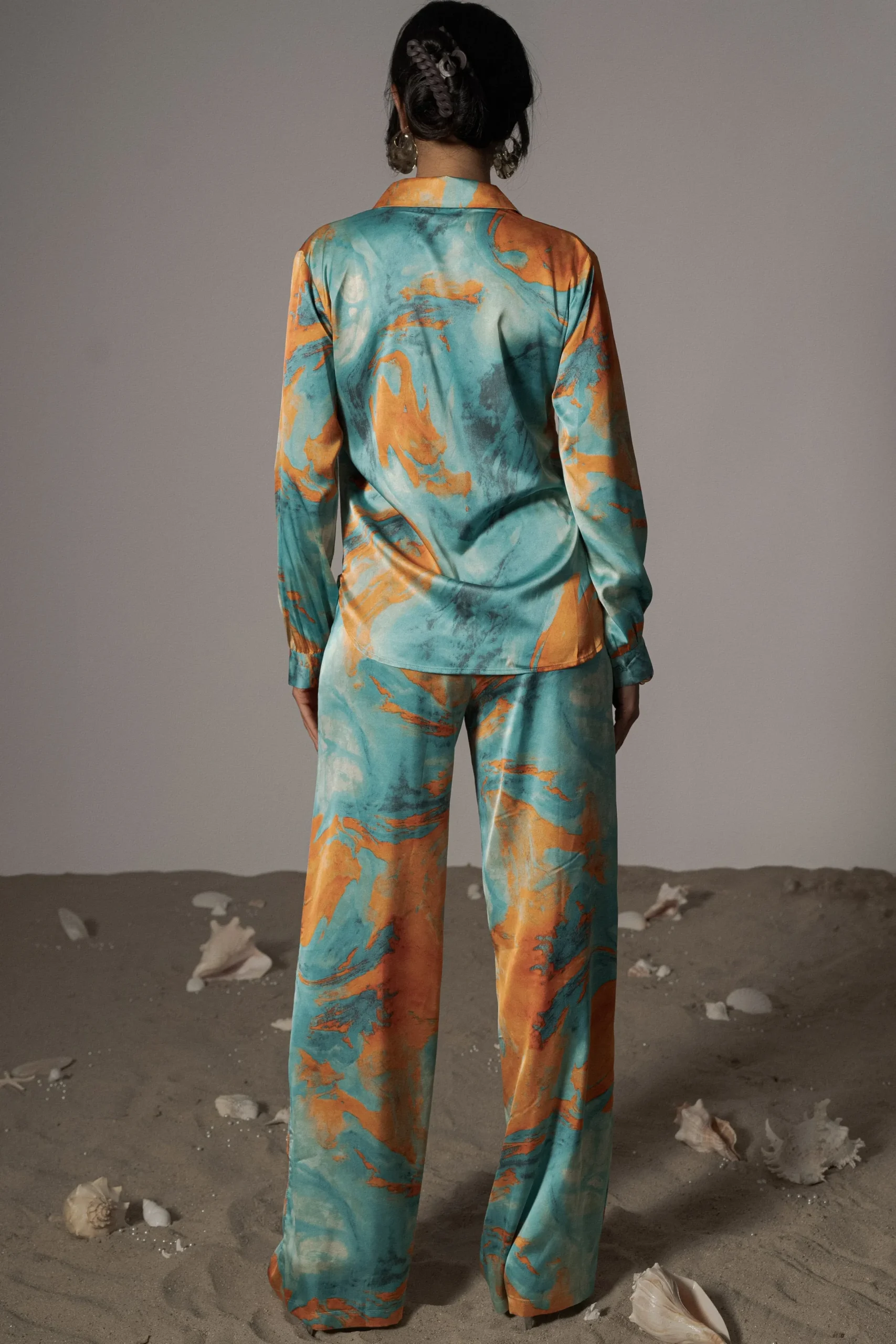 JLUXLABEL Blue Hidden Gems Satin Pant Set