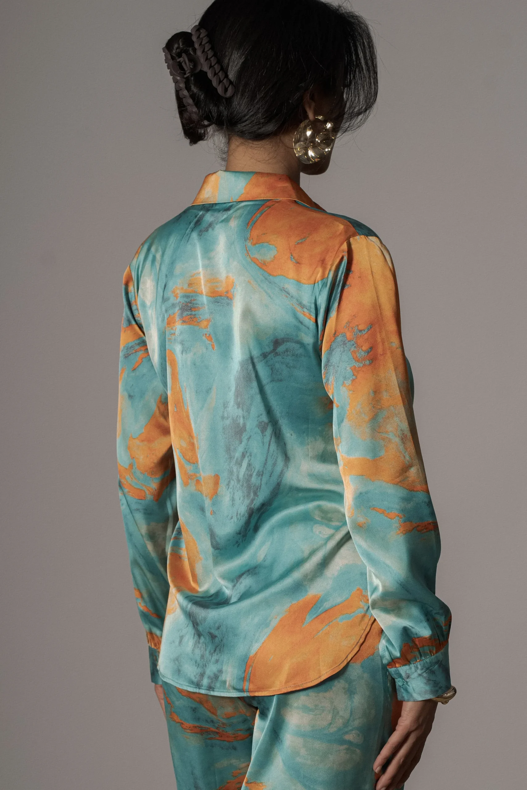 JLUXLABEL Blue Hidden Gems Satin Pant Set