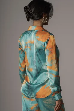 JLUXLABEL Blue Hidden Gems Satin Pant Set