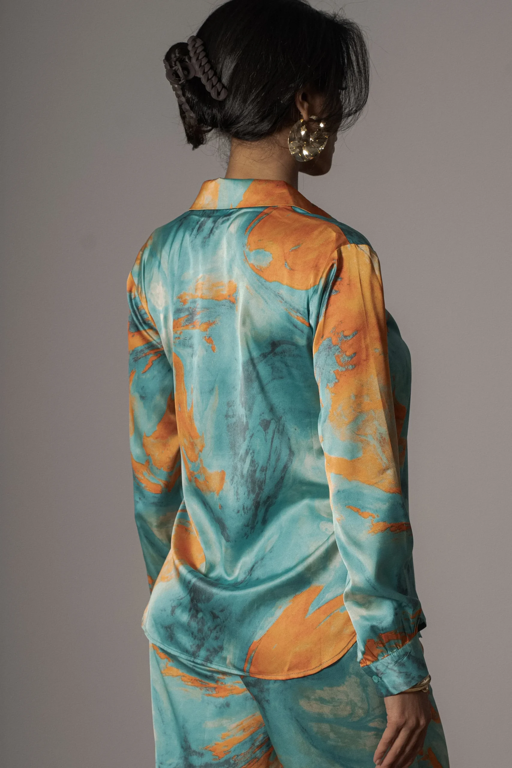 JLUXLABEL Blue Hidden Gems Satin Pant Set