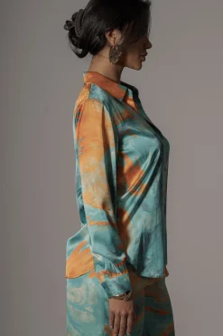 JLUXLABEL Blue Hidden Gems Satin Pant Set