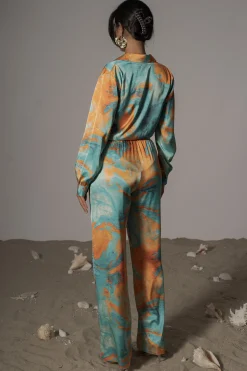 JLUXLABEL Blue Hidden Gems Satin Pant Set