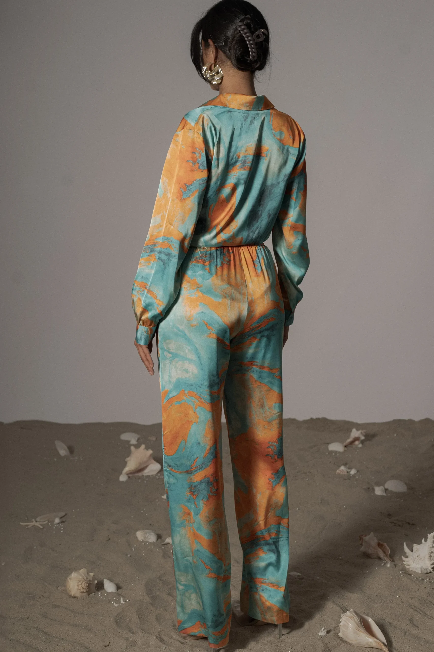 JLUXLABEL Blue Hidden Gems Satin Pant Set