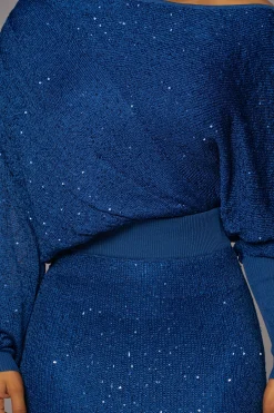 JLUXLABEL Blue Night Sky Sequin Skirt Set