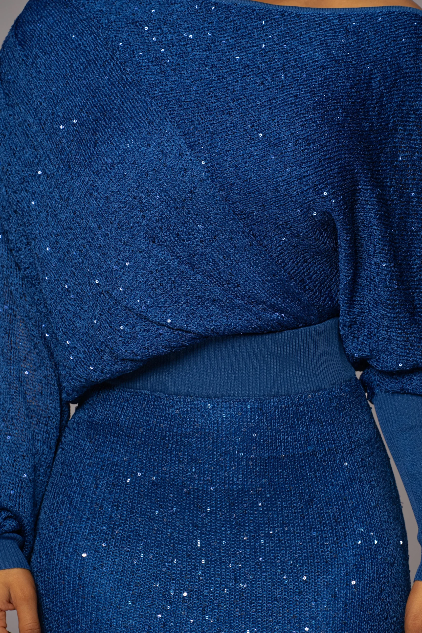 JLUXLABEL Blue Night Sky Sequin Skirt Set