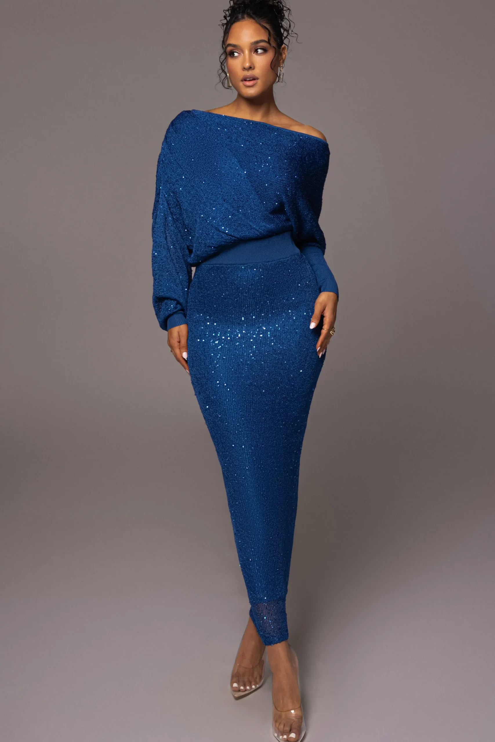 JLUXLABEL Blue Night Sky Sequin Skirt Set