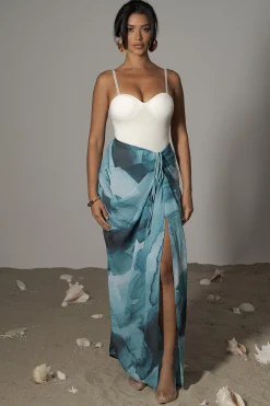 JLUXLABEL Blue Print Noelia Printed Skirt