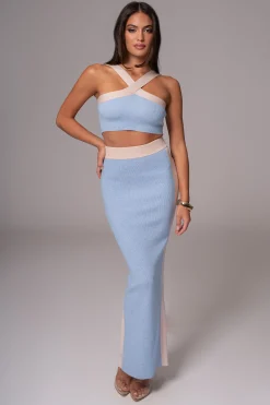 JLUXLABEL Blue/Beige Heartbreaker Two-Piece Skirt Set