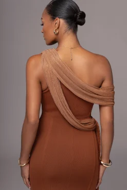 JLUXLABEL Bronze Asymmetric Drape Mini Dress