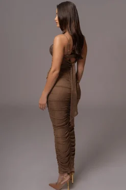 JLUXLABEL Bronze Ruched Metallic Maxi Dress