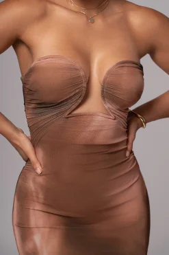 JLUXLABEL Brown Abstract Bethany Strapless Maxi Dress