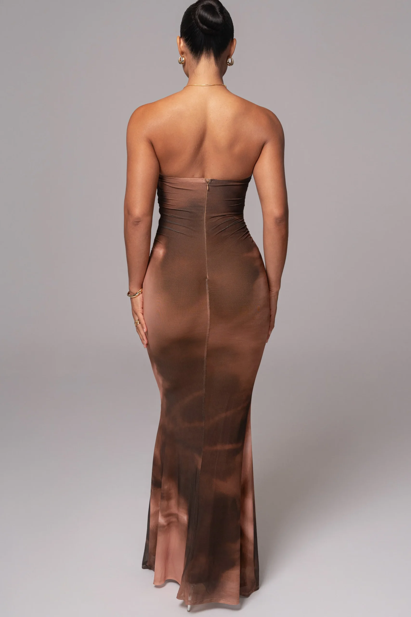JLUXLABEL Brown Abstract Bethany Strapless Maxi Dress