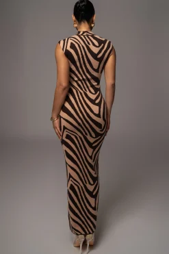 JLUXLABEL Brown Abstract Print Edel Mock Maxi Dress