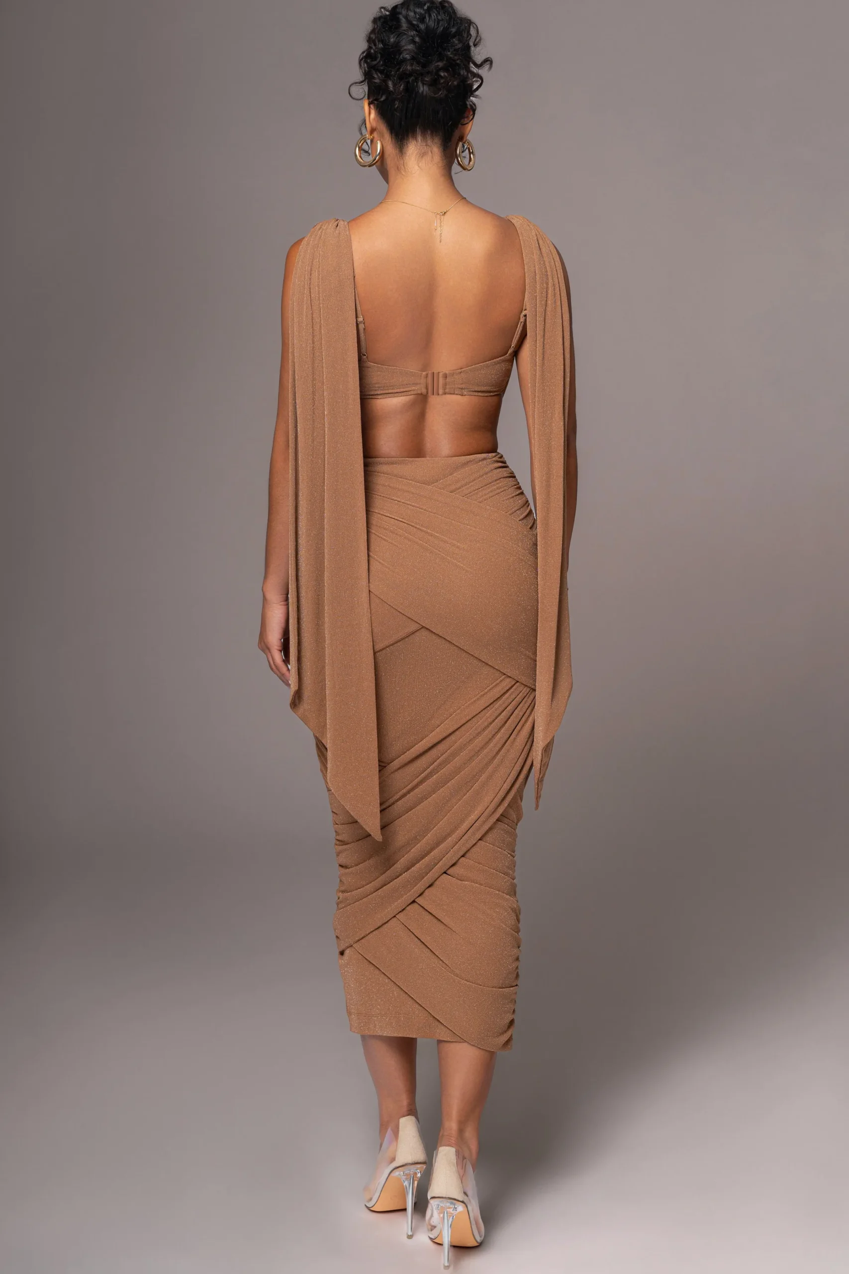 JLUXLABEL Brown Divine Drape Skirt Set