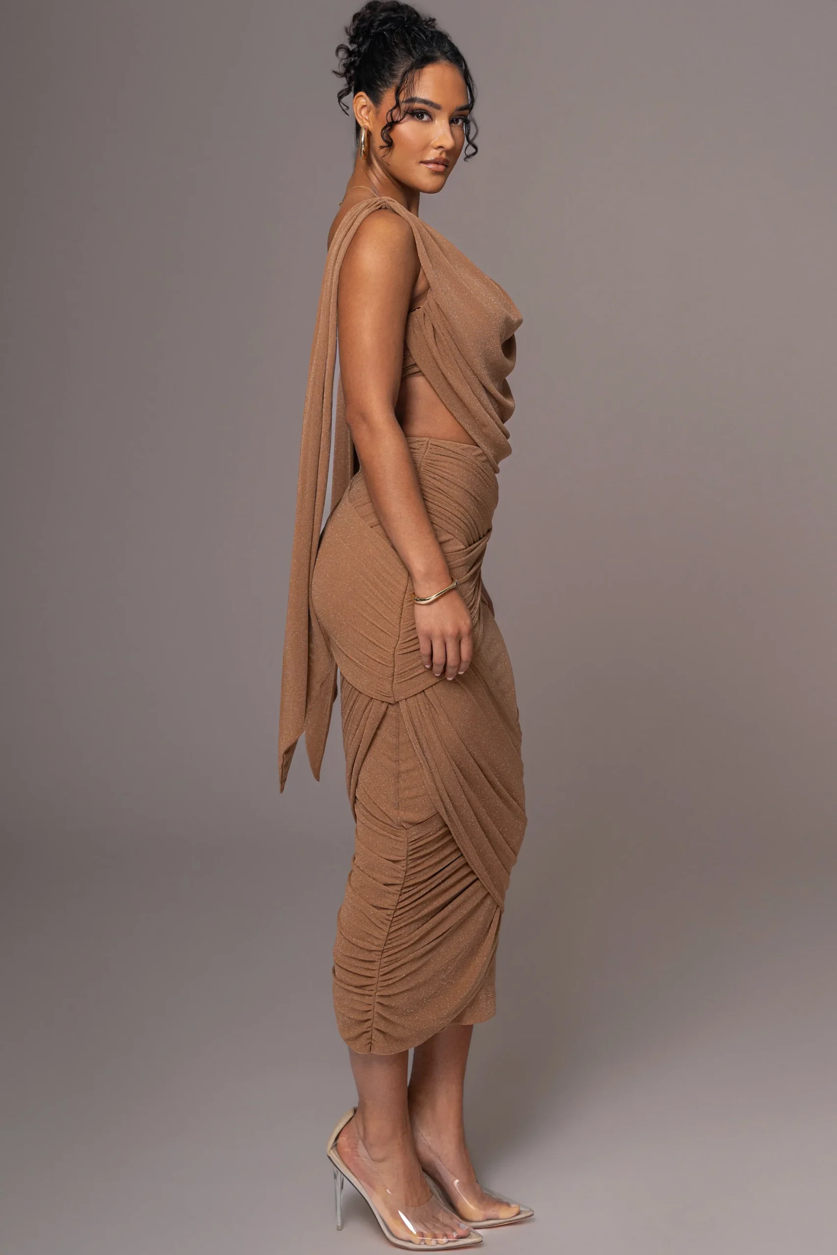 JLUXLABEL Brown Divine Drape Skirt Set