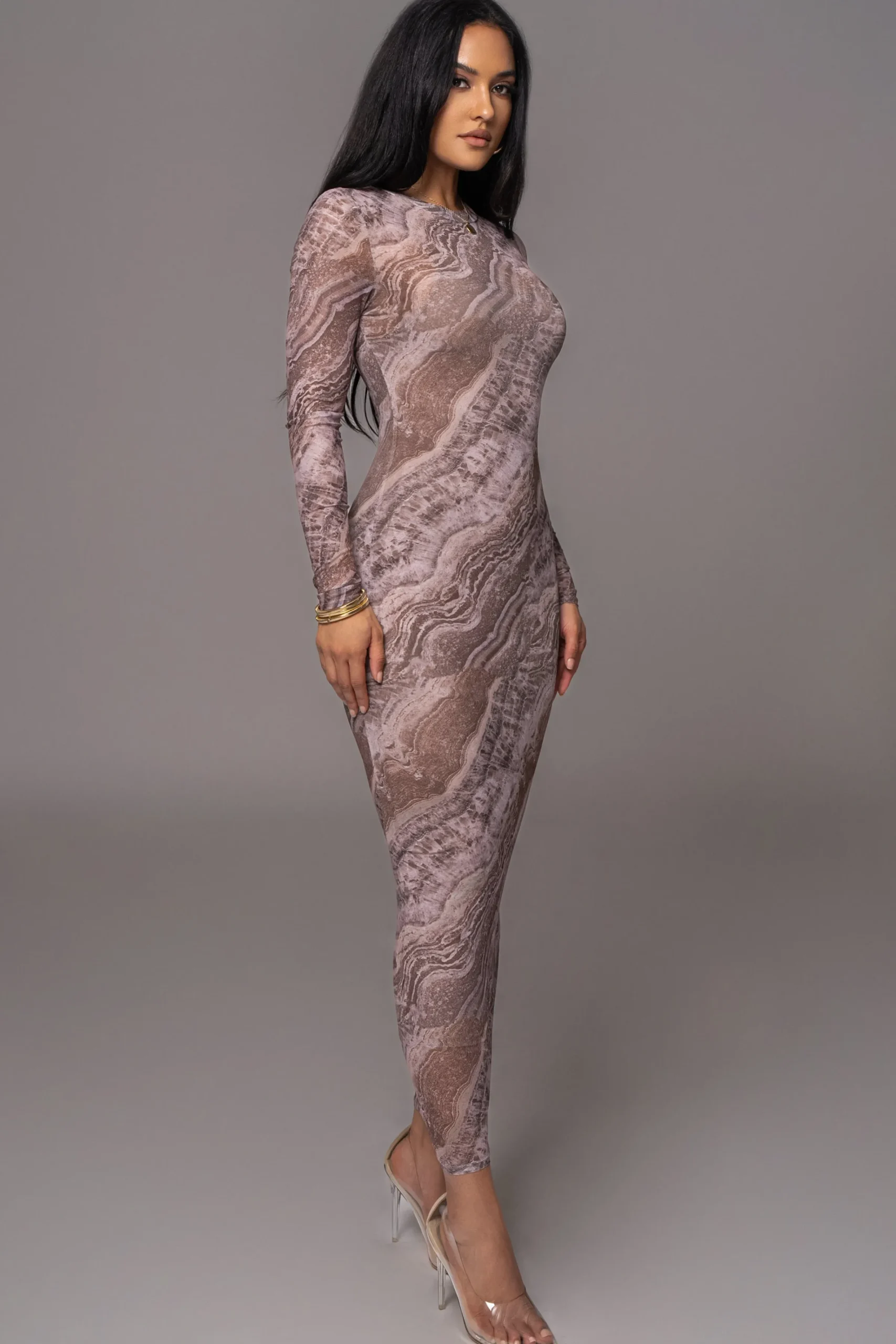JLUXLABEL Brown Multi Solana Mesh Maxi Dress