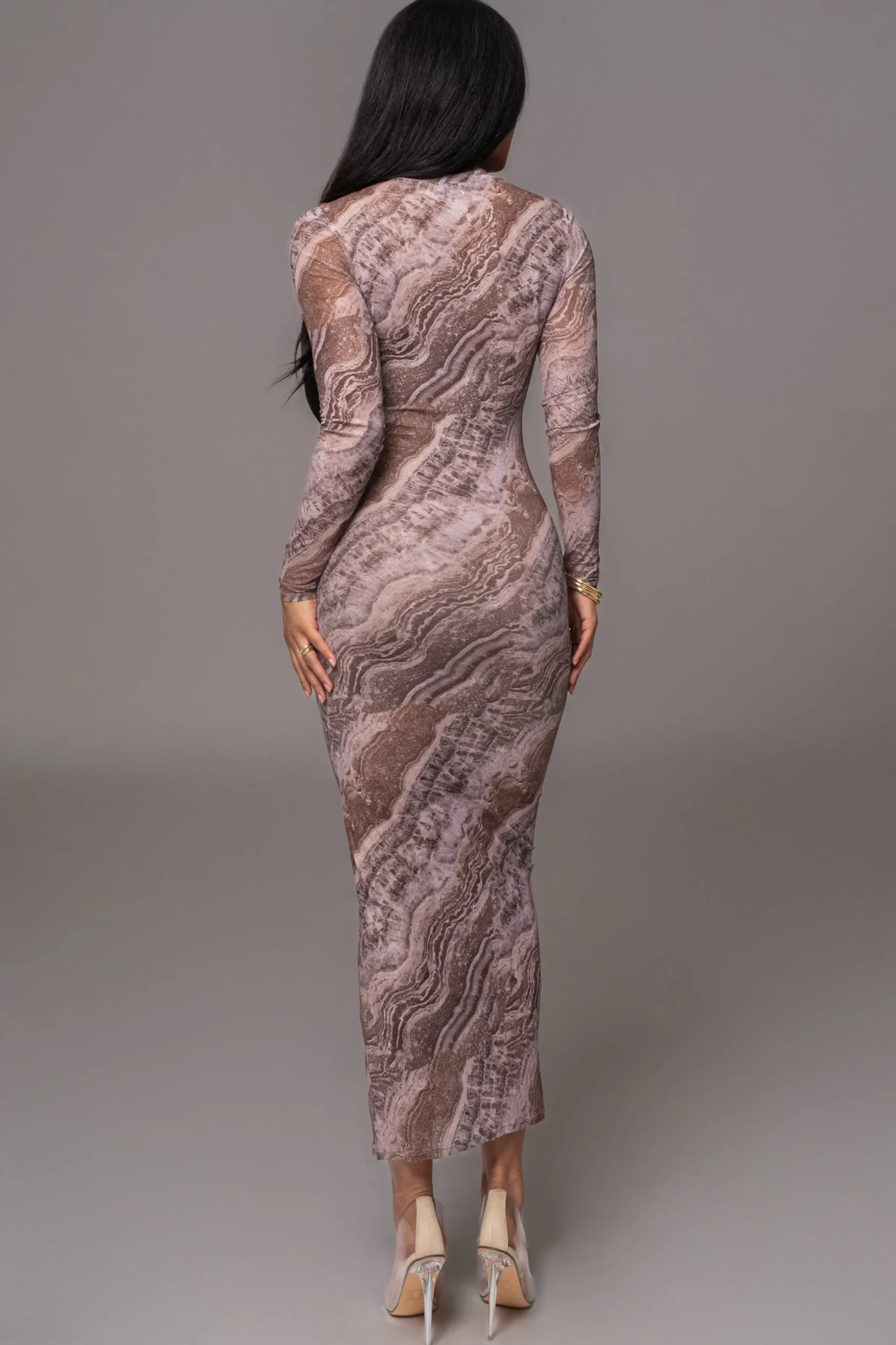 JLUXLABEL Brown Multi Solana Mesh Maxi Dress