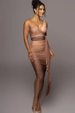 JLUXLABEL Brown Ombré Edge Of Romance Midi Dress