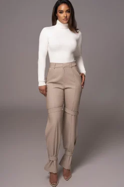 JLUXLABEL Brown Refined Belted Leg Pants