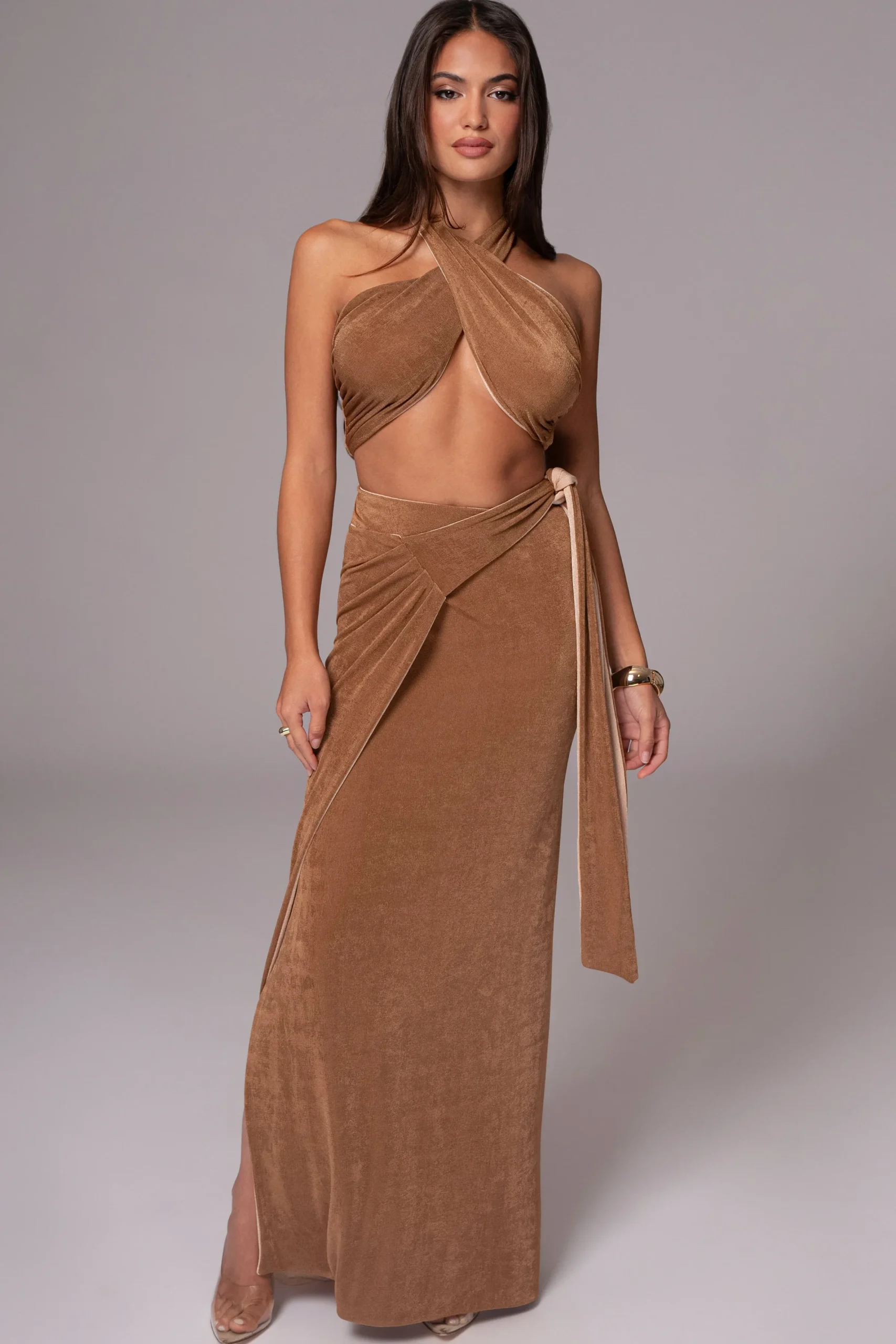 JLUXLABEL Brown/Beige Venus Reversible Skirt Set